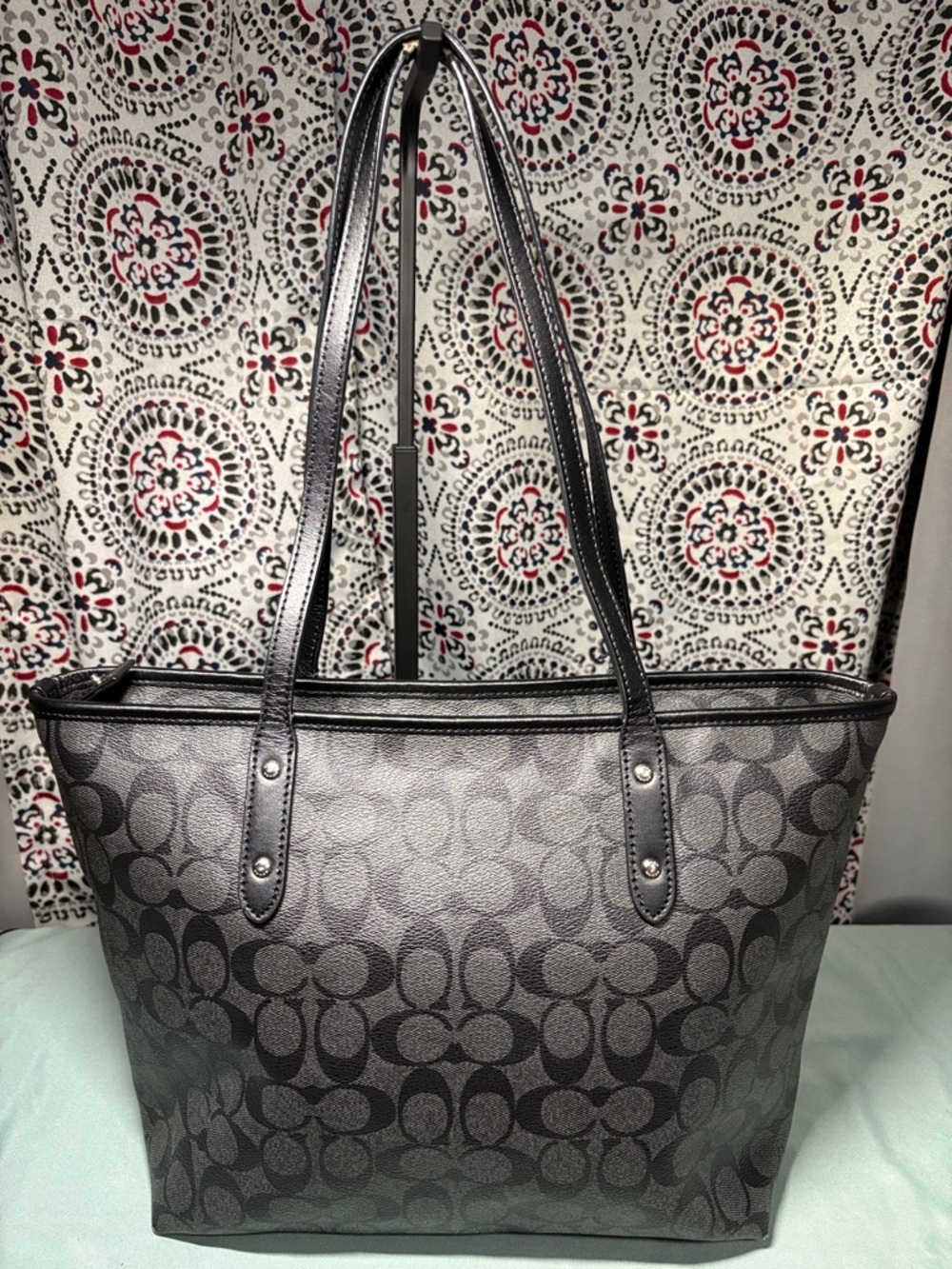 Coach Signature City Zip Tote - Black Smoke/Black F58292 - Picture 3 of 15